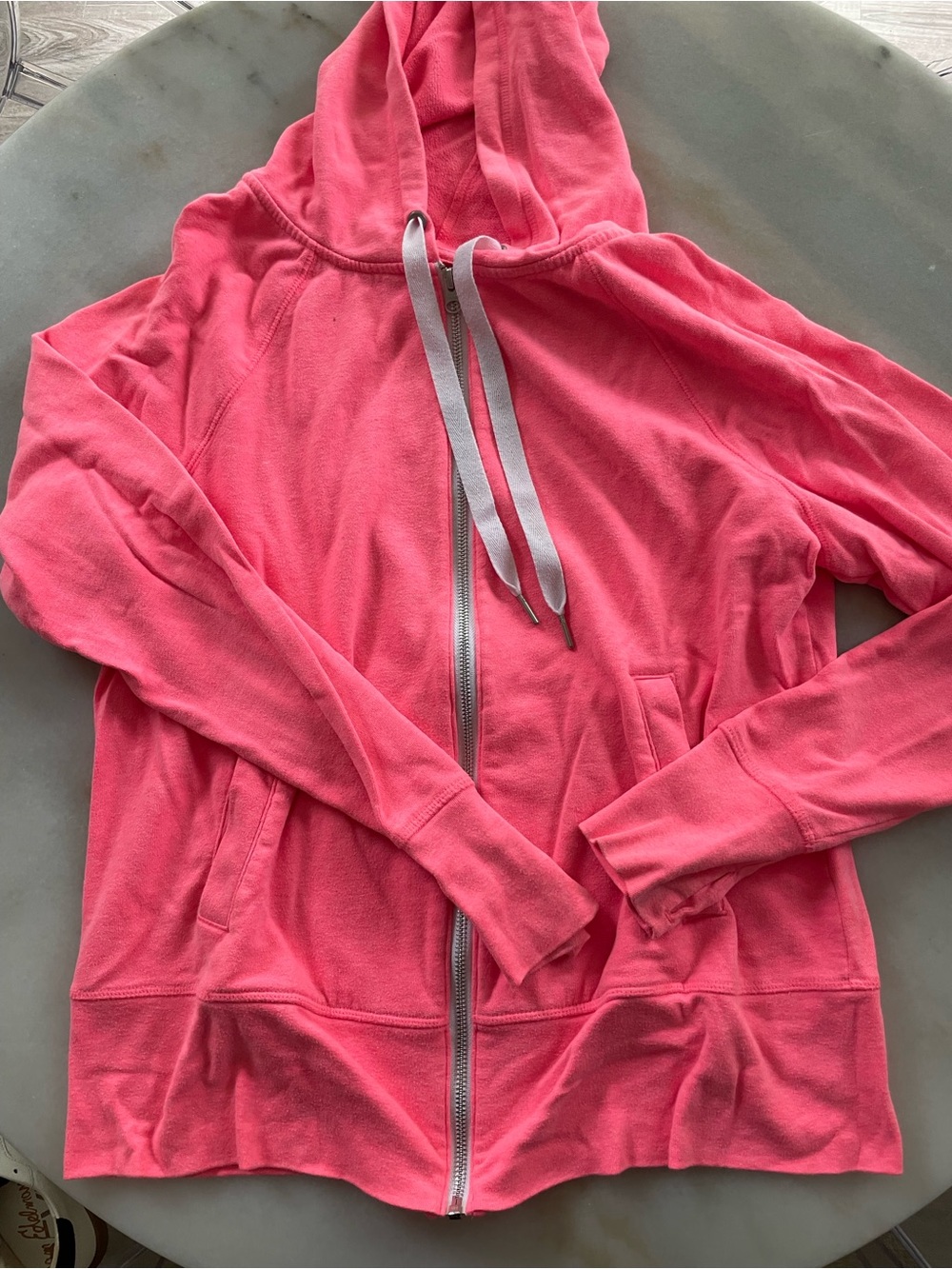 Women’s Zip-Front Hooded Jacket in Coral Pink neon size L